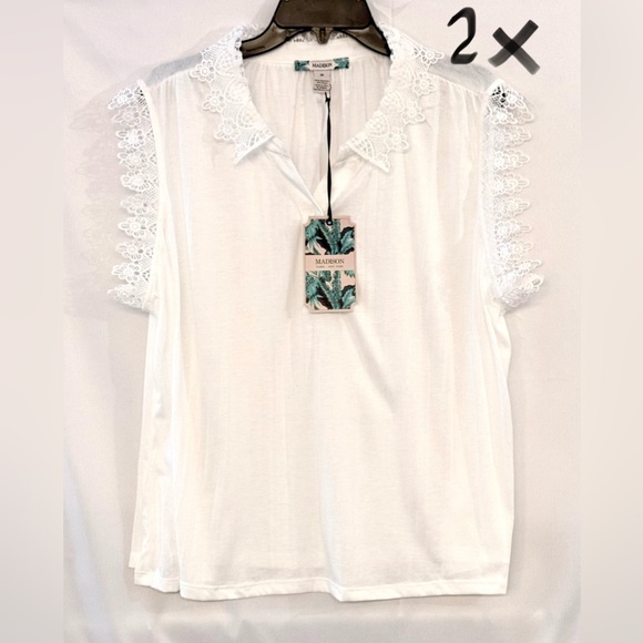Madison Tops - Madison White Lace-Trim V-Neck Camisole